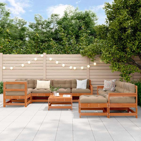 ARDEBO.de - Garten-Lounge-Set 10 stk. Wachsbraun Massives Kiefernholz
