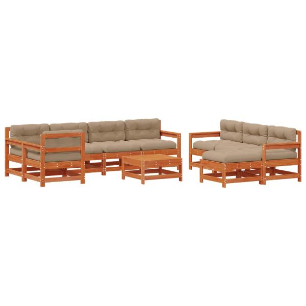 Garten-Lounge-Set 10 stk. Wachsbraun Massives Kiefernholz