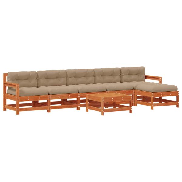 Garten-Lounge-Set 7 stk. Wachsbraun Massives Kiefernholz