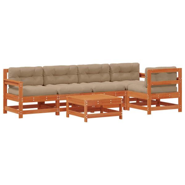 Garten-Lounge-Set 6 stk. Wachsbraun Massives Kiefernholz