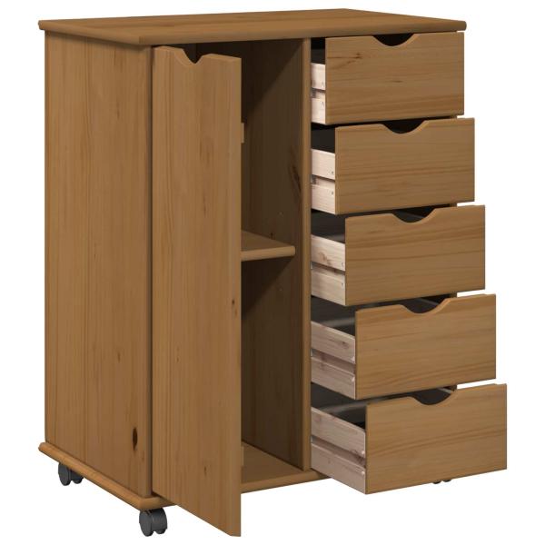 Rollschrank 63,5 x 39 x 79 cm Massivholz Kiefer Honigbraun