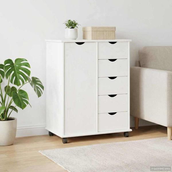 Rollschrank 63,5 x 39 x 79 cm Massivholz Kiefer Weiß