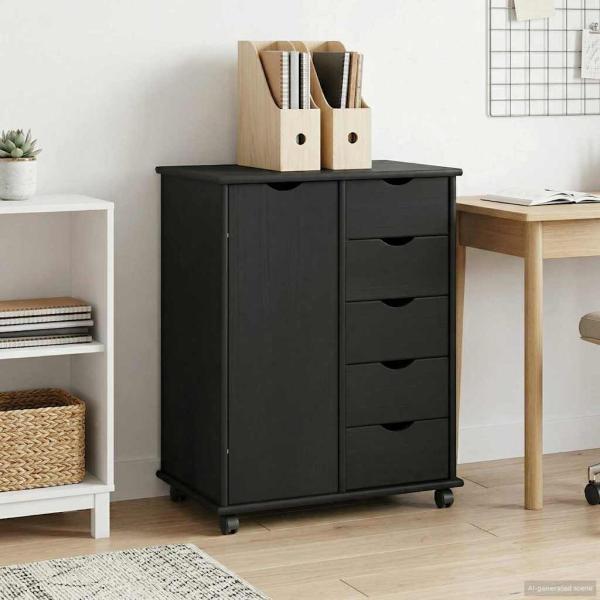 ARDEBO.de - Rollschrank 63,5 x 39 x 79 cm Massivholz Kiefer Schwarz
