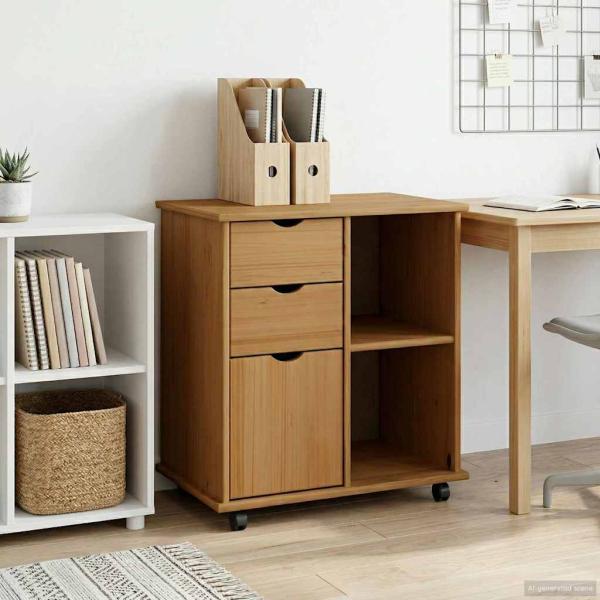 ARDEBO.de - Rollschrank 63,5 x 39 x 65,5 cm Massivholz Kiefer Honigbraun