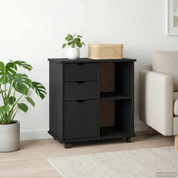 ARDEBO.de - Rollschrank 63,5 x 39 x 65,5 cm Massivholz Kiefer Schwarz