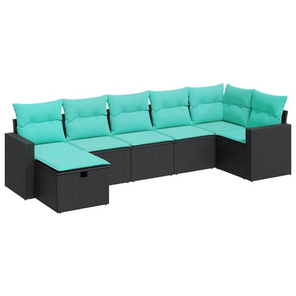 7-tlg. Garten-Sofagarnitur mit Kissen Schwarz Poly Rattan