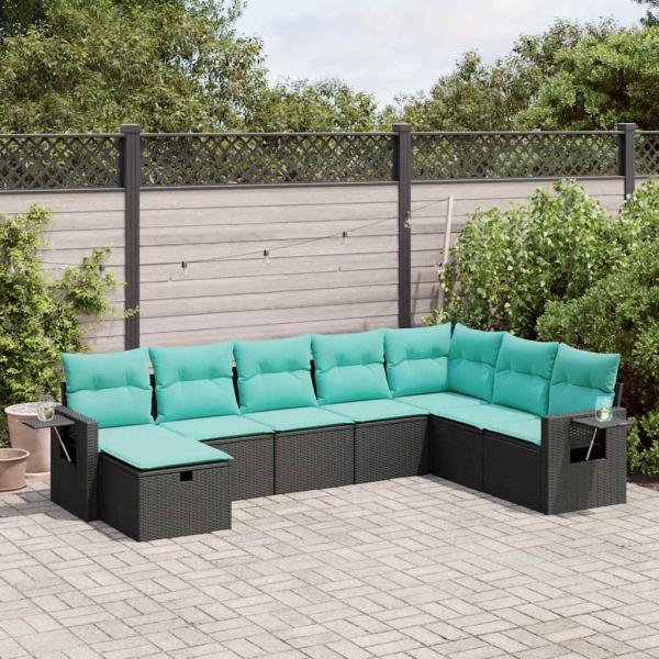 ARDEBO.de - 8-tlg. Garten-Sofagarnitur mit Kissen Schwarz Poly Rattan
