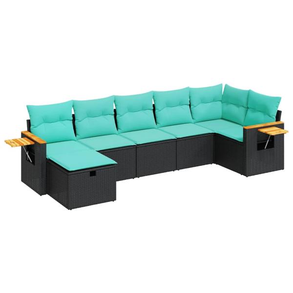 7-tlg. Garten-Sofagarnitur mit Kissen Schwarz Poly Rattan