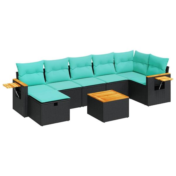 8-tlg. Garten-Sofagarnitur mit Kissen Schwarz Poly Rattan