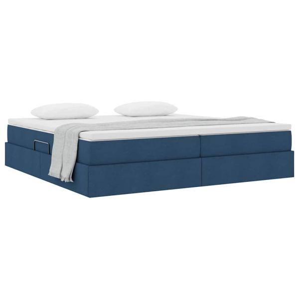 Aufbewahrungsbett mit Matratze Blau 200 x 200 cm Polyester