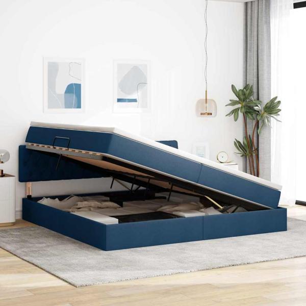 Aufbewahrungsbett mit Matratze Blau 200 x 200 cm Samt