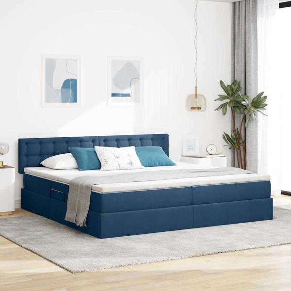ARDEBO.de - Aufbewahrungsbett mit Matratze Blau 200 x 200 cm Samt