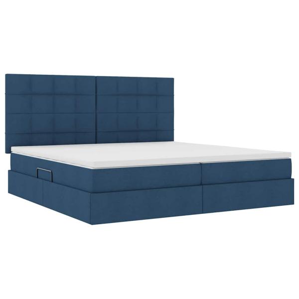 Aufbewahrungsbett mit Matratze Blau 200 x 200 cm Stoff