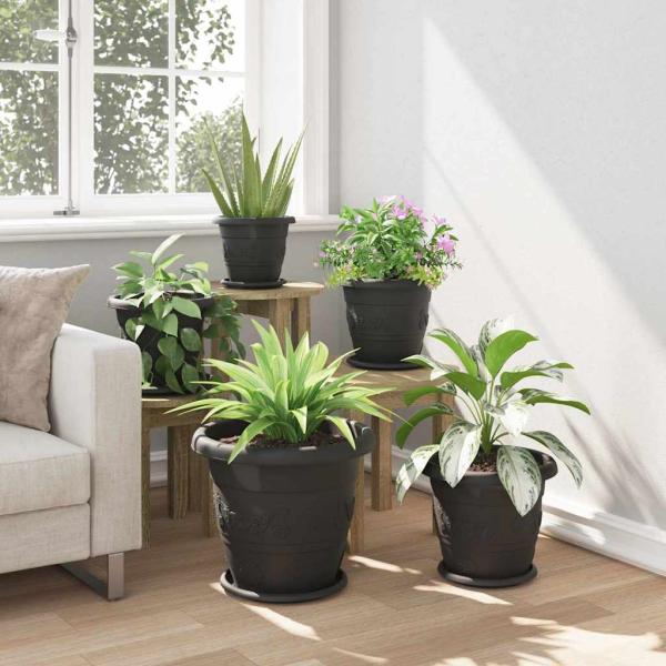 Runder Blumentopf 6 stk. Schwarz Ø 39 x 32 cm Kunststoff