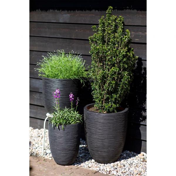 Capi Blumentopf Nature Rib Rund 43x41 cm Schwarz KBLR933