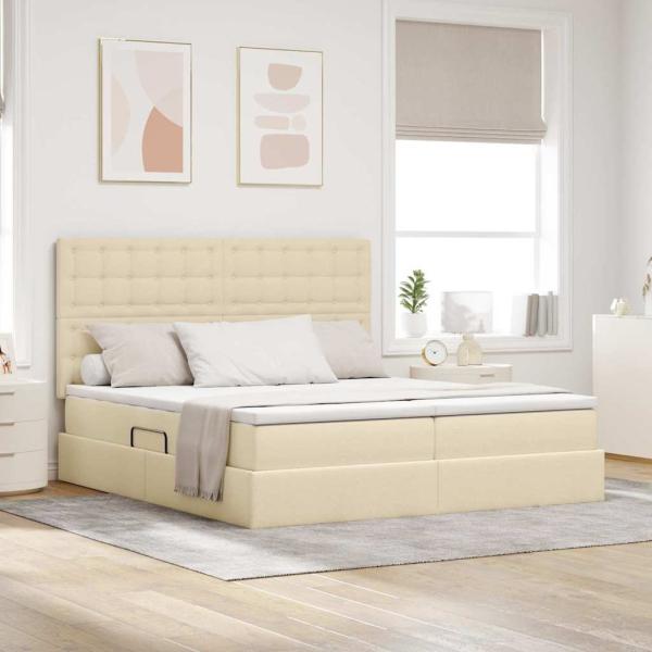 ARDEBO.de - Aufbewahrungsbett mit Kopfteil Creme 200 x 200 cm Stoff