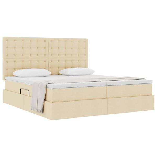 Aufbewahrungsbett mit Kopfteil Creme 200 x 200 cm Stoff