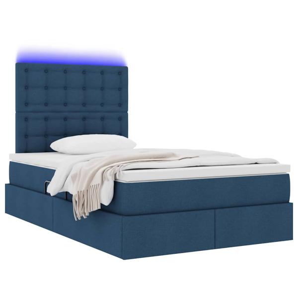 LED-Speicherbett mit Matratze Blau 120 x 190 cm Stoff