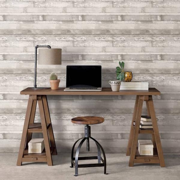 ARDEBO.de - Homestyle Tapete Wood Cremeweiß und Grau