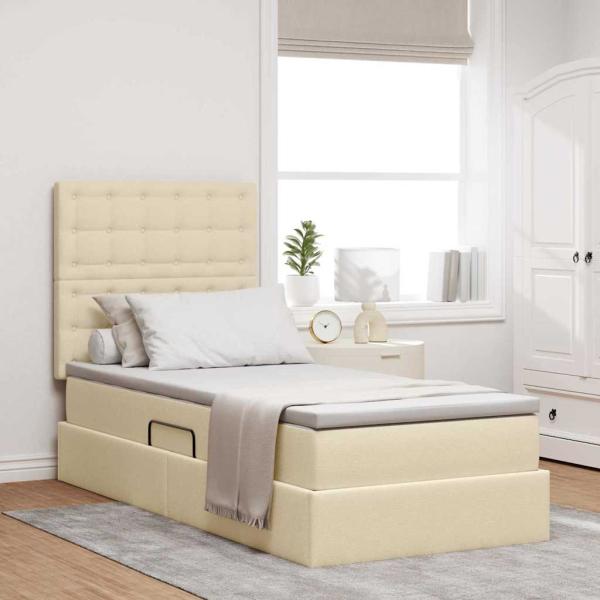 ARDEBO.de - LED-Speicherbett mit Matratze Creme 100 x 200 cm Stoff