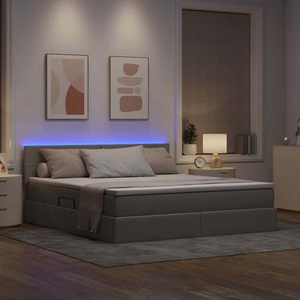 LED-Speicherbett mit Matratze Taupe 160 x 200 cm Stoff