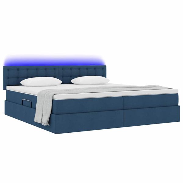 LED-Speicherbett mit Matratze Blau 200 x 200 cm Stoff