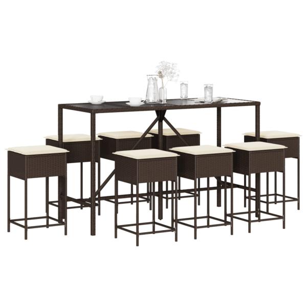 ARDEBO.de - 9-tlg. Gartenbar-Set mit Kissen Braun Poly Rattan