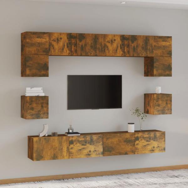 ARDEBO.de - 8-tlg. TV-Schrank-Set Räuchereiche Holzwerkstoff