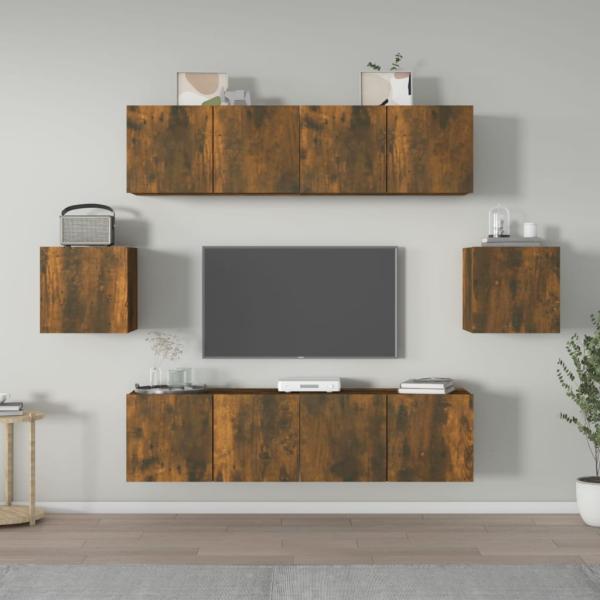 ARDEBO.de - 6-tlg. TV-Schrank-Set Räuchereiche Holzwerkstoff