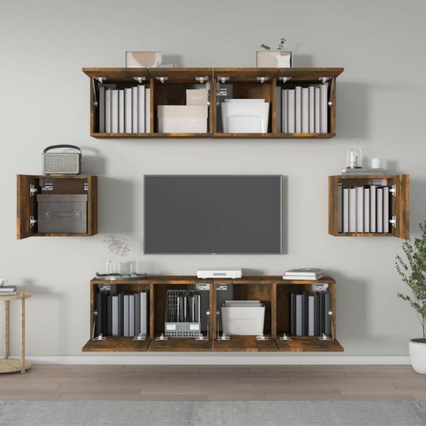 6-tlg. TV-Schrank-Set Räuchereiche Holzwerkstoff