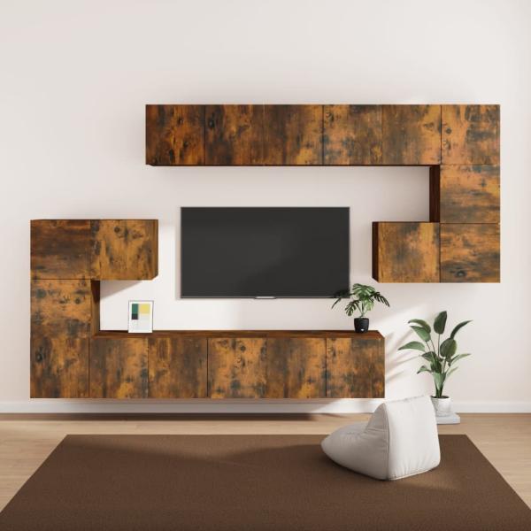 ARDEBO.de - 10-tlg. TV-Schrank-Set Räuchereiche Holzwerkstoff