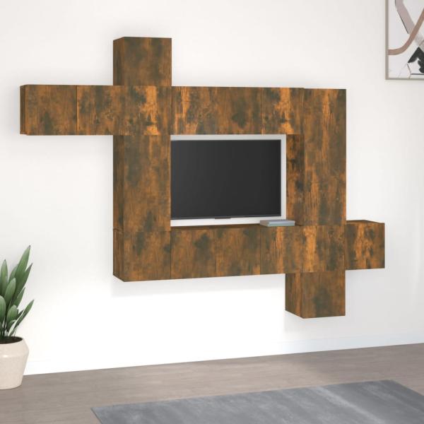 ARDEBO.de - 10-tlg. TV-Schrank-Set Räuchereiche Holzwerkstoff