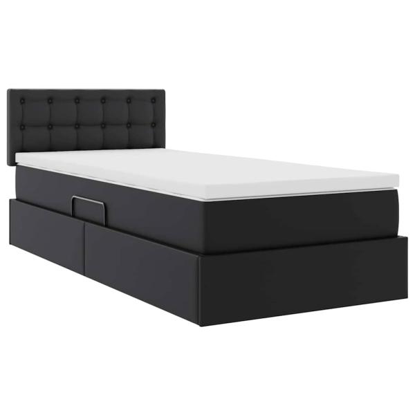 Aufbewahrungsbett mit Matratze Schwarz 90 x 200 cm Kunstleder
