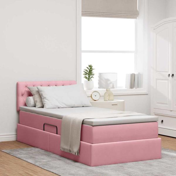 ARDEBO.de - Aufbewahrungsbett mit Kopfteil Rosa 100 x 200 cm Samt