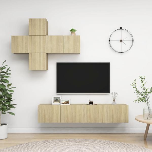ARDEBO.de - 7-tlg. TV-Schrank-Set Sonoma-Eiche Holzwerkstoff