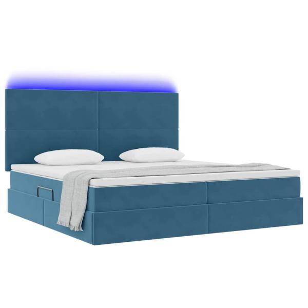 LED-Speicherbett mit Matratze Dunkelblau 200 x 200 cm Samt