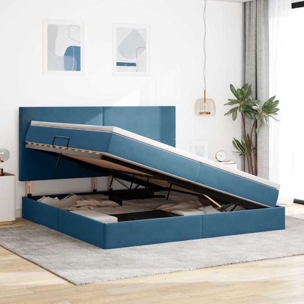 LED-Speicherbett mit Matratze Dunkelblau 200 x 200 cm Samt