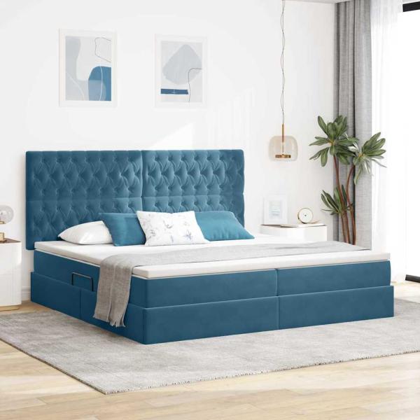 ARDEBO.de - LED-Speicherbett mit Matratze Dunkelblau 200 x 200 cm Samt