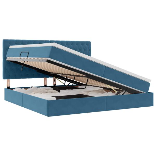 LED-Speicherbett mit Matratze Dunkelblau 200 x 200 cm Samt
