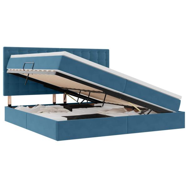LED-Speicherbett mit Matratze Dunkelblau 200 x 200 cm Samt