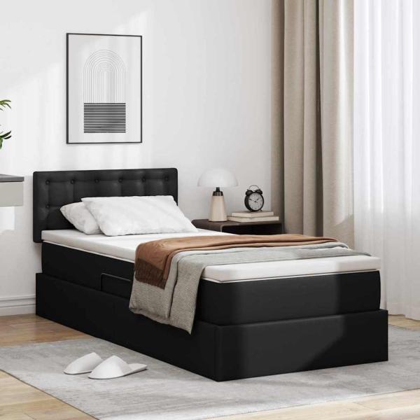 ARDEBO.de - Bett mit Stauraum und LED Schwarz 90 x 200 cm Kunstleder