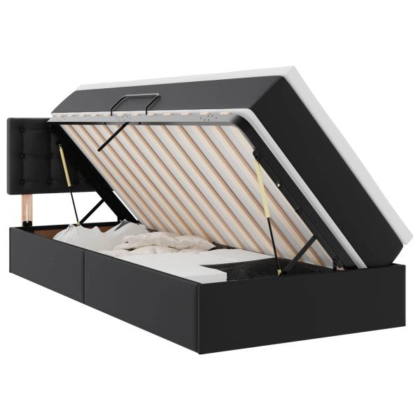 Bett mit Stauraum und LED Schwarz 90 x 200 cm Kunstleder
