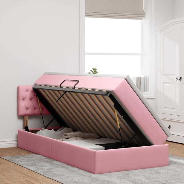 LED-Speicherbett mit Matratze Rosa 100 x 200 cm Samt