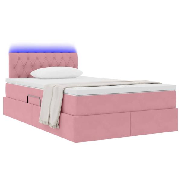Bett mit Stauraum und LED mit Matratze Rosa 120 x 200 cm Samt