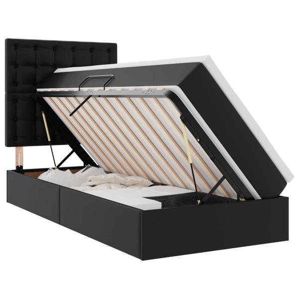 Bett mit Stauraum und LED Schwarz 90 x 200 cm Kunstleder