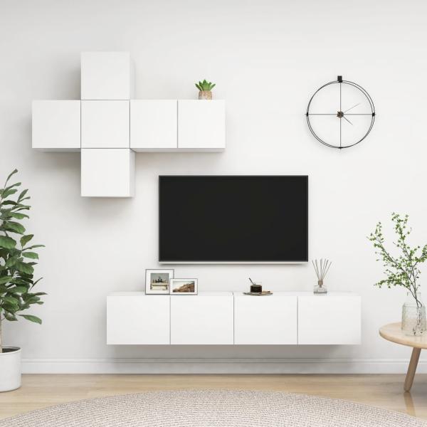 ARDEBO.de - 7-tlg. TV-Schrank-Set Weiß Holzwerkstoff