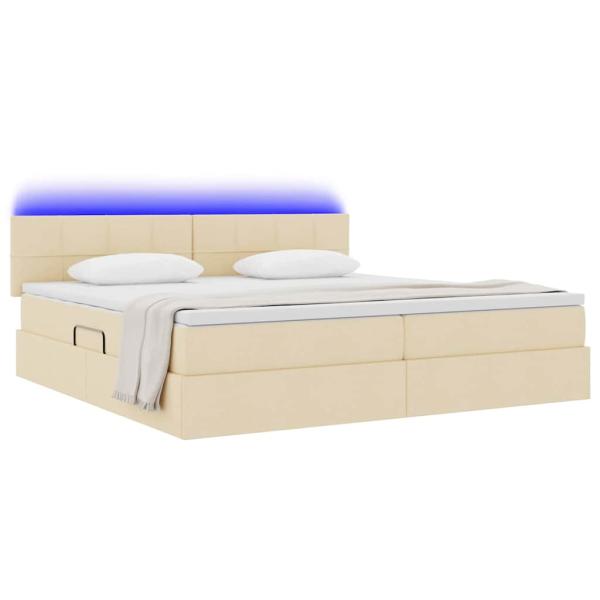 LED-Speicherbett mit Matratze Creme 200 x 200 cm Stoff