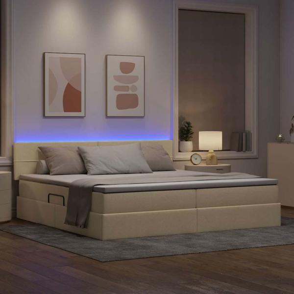 LED-Speicherbett mit Matratze Creme 200 x 200 cm Stoff