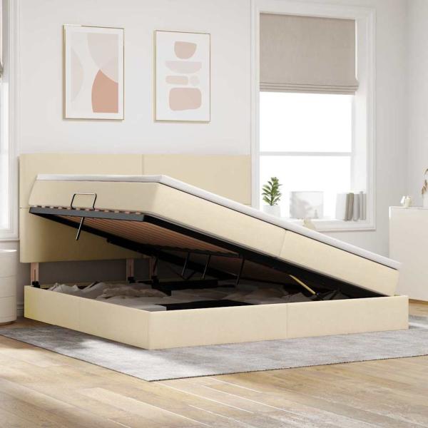 LED-Speicherbett mit Matratze Creme 200 x 200 cm Stoff