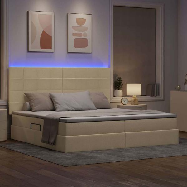 LED-Speicherbett mit Matratze Creme 200 x 200 cm Stoff